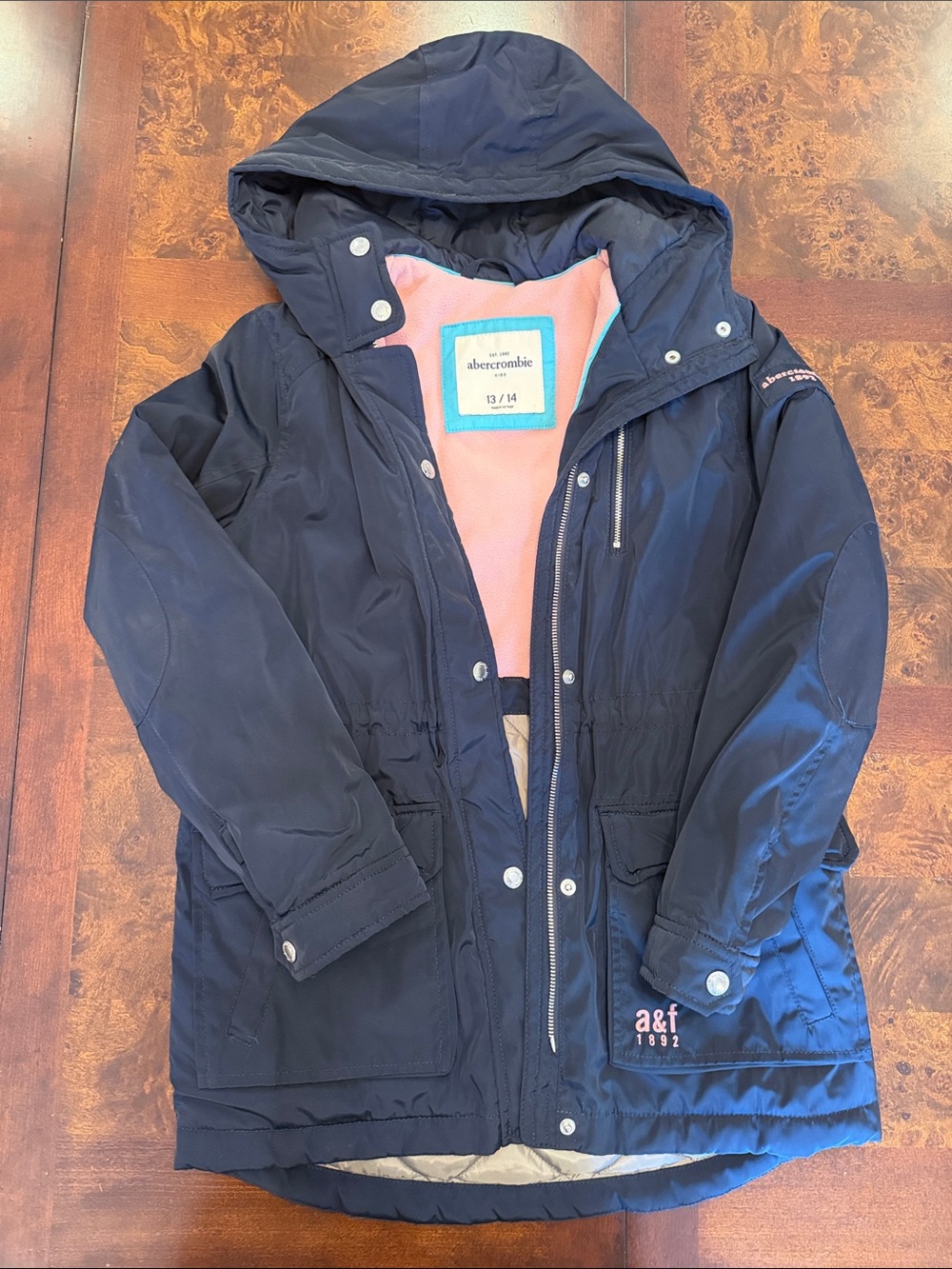 abercrombie kids navy hooded puffer coat